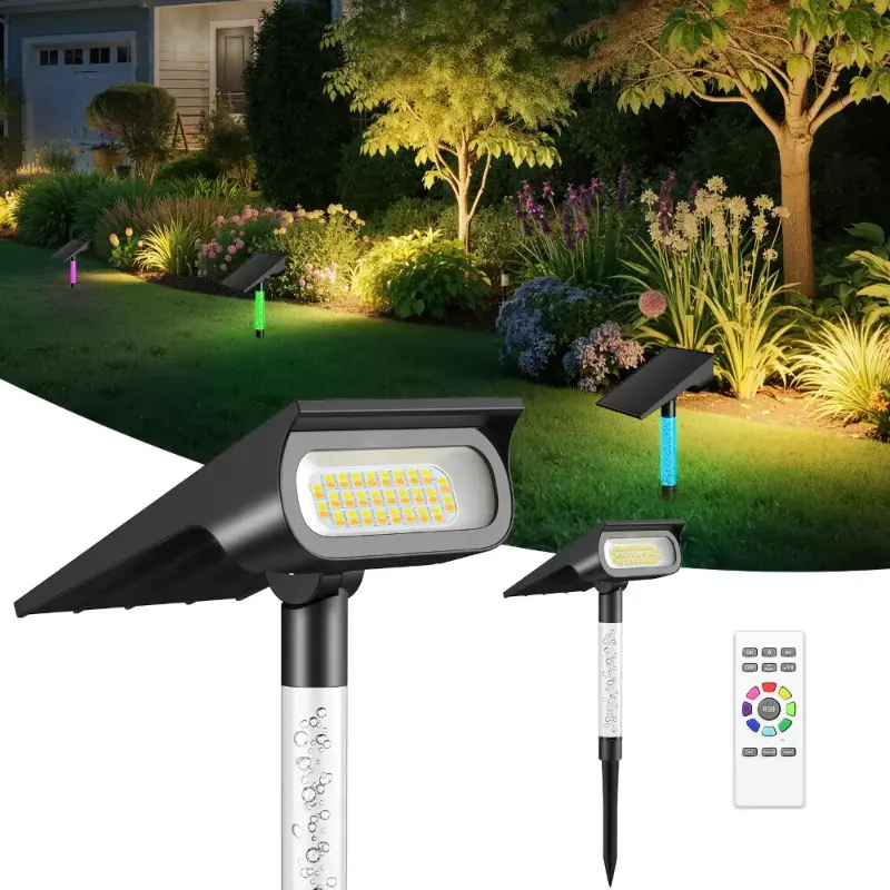 Solar Spot Lights Outdoor | RGB + 3 Colors Lights & Remote
